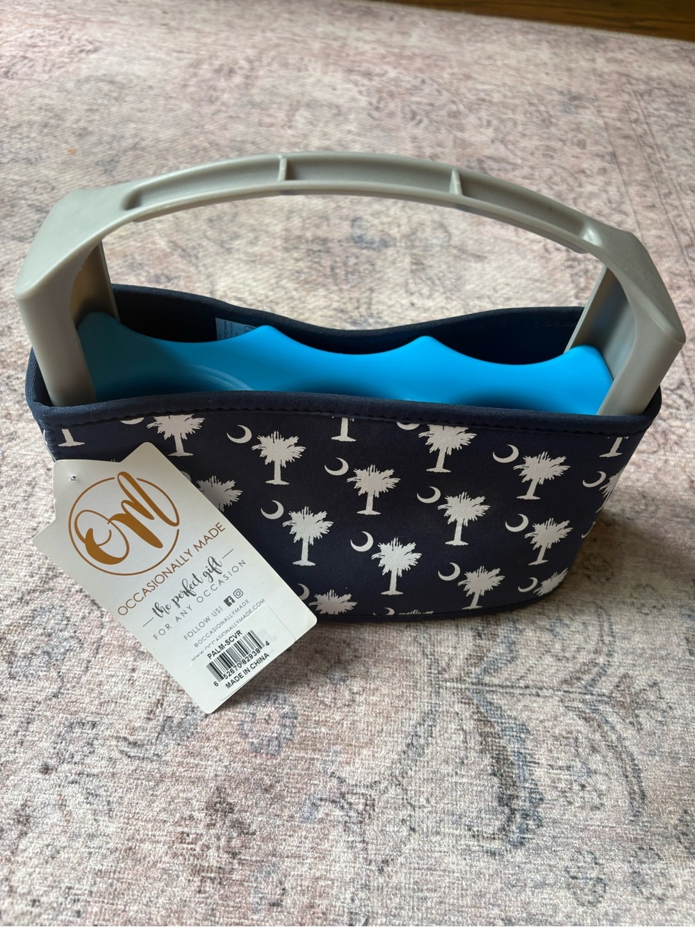Occasionally Made Navy Palmetto Tree Tote Caddy with Blue Ice pack